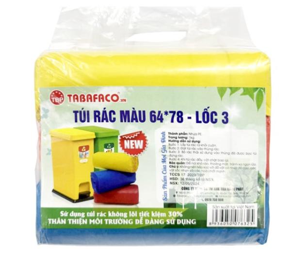 3 cuộn túi đựng rác màu TBP 64x78cm (1kg)